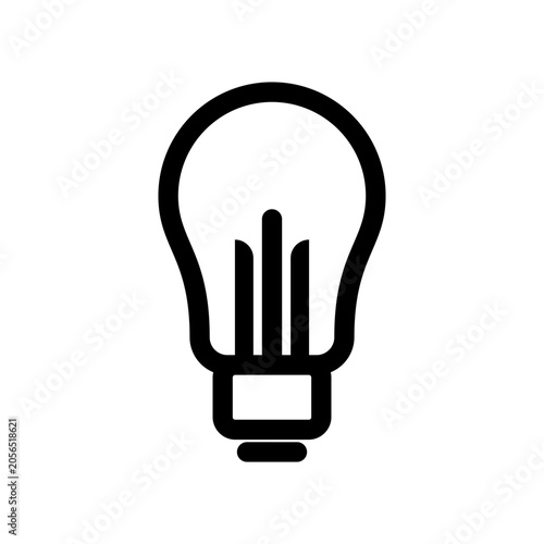 Simple black outline vector icon of a light bulb isolated on white background, representing creative thinking, business innovation, inspiration, and bright solutions.
