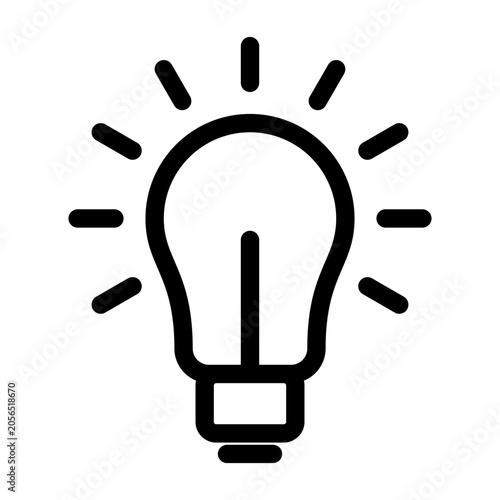Light Bulb Outline Icon with Shining Rays Symbol of Idea and Creativity
