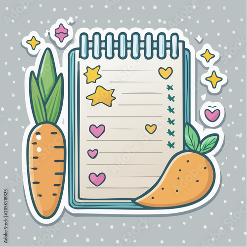 Cute Carrot and Notebook Sticker Design