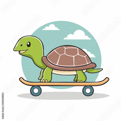 Cute Cartoon Turtle Riding a Skateboard