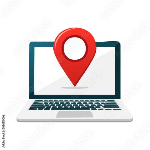 Laptop with Red Location Pin Icon