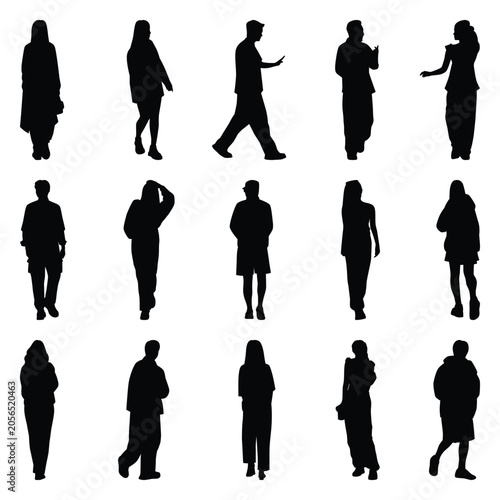 Vector collection set of individual people silhouettes.	