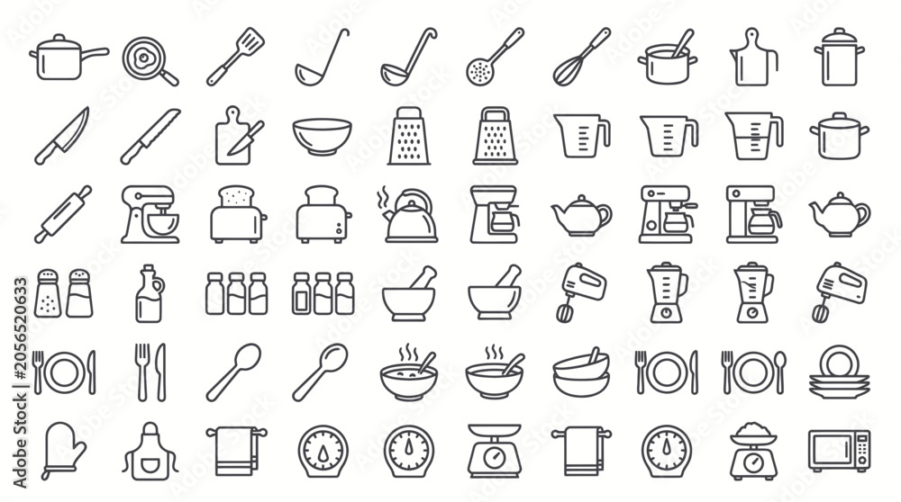 Naklejka premium Kitchen Utensils and Appliances Icon Set