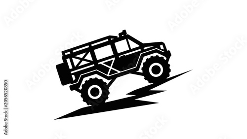 Foto Black silhouette of an off road vehicle climbing a steep incline with lightning bolt graphic