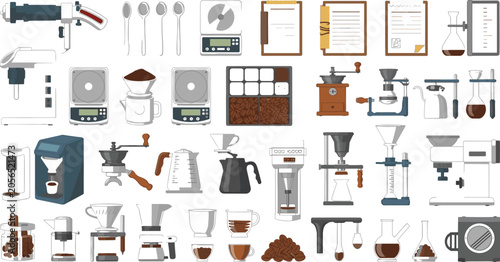 Tableau sur toile Coffee Brewing Equipment Vector Collection with Professional Barista Tools, Espr