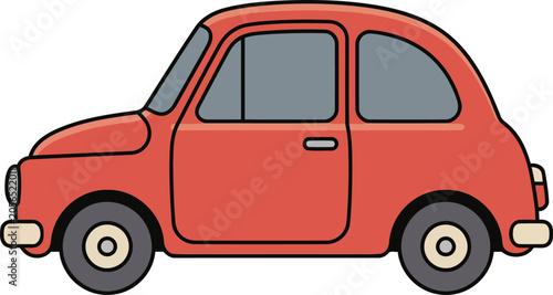 Cute Red Compact Car Flat Vector Illustration with Urban Transportation, Automobile Vehicle and City Travel Design.