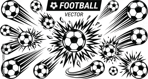Foto Black and white football vector icons exploding