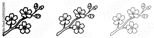 Cuadro en lienzo Set of cherry blossom branch icons, symbols for spring, blooming, nature, oriental culture, and decorative design