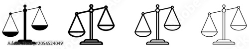 Set of scale icons, symbols for justice, law, balance, equality, and assessment. Vector illustration