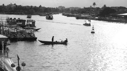Fotografia Classic Black And White Landscape Of Hoi An Waterway