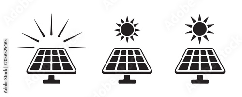 Schilderij op canvas Solar panel icon set different types clean energy generation and sun power symbols