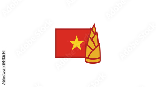 Fotografía Vietnam Flag and Bamboo Shoot Icon - Asian Food and Travel Concept