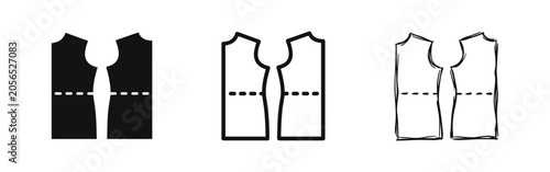 Bild auf Leinwand Sewing Pattern Icon Set, Bodice or Vest Clothing Template in Glyph, Outline, and