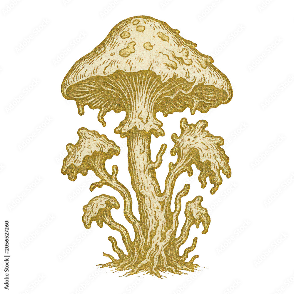 Obraz premium PNG Vintage mushroom illustration with intricate details.