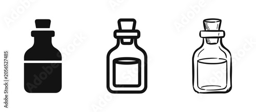 Foto Potion Bottle Liquid Flask Icon Set in Solid, Outline, and Hand-Drawn Sketch Sty