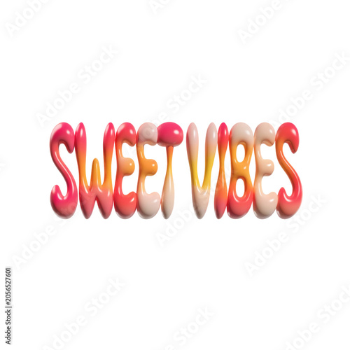 Sweet vibes typography design with colorful melted gradient letters isolated on a transparent background for youthful retail signage.