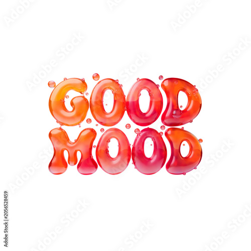 Good mood typography design with orange and red liquid text effect isolated on a transparent background for cheerful web banner use.