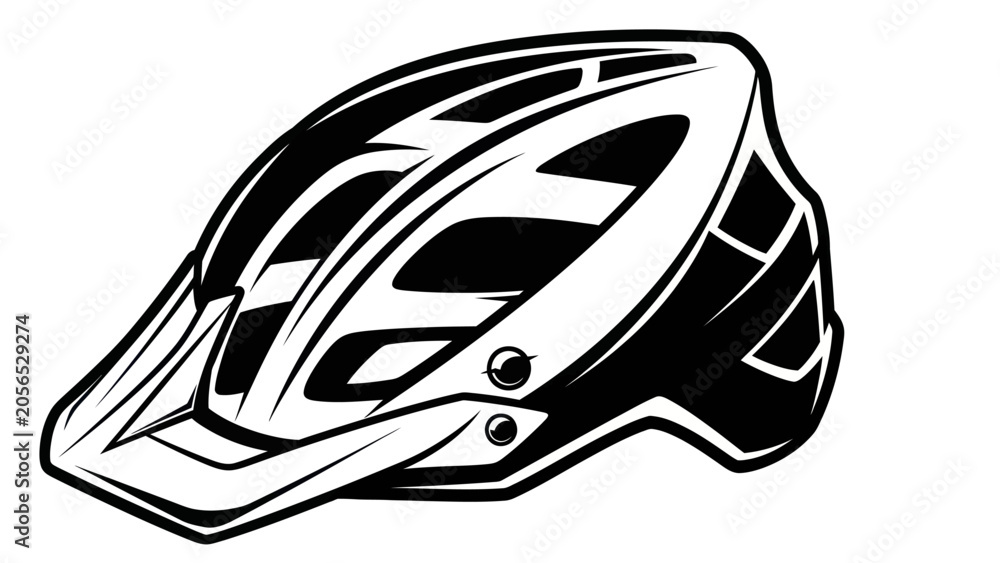 Naklejka premium Black and White Mountain Bike Helmet Illustration.
