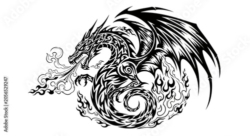 Obraz na płótnie Dragon head with smoke and wings.