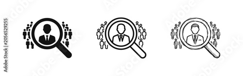 Canvas-taulu Human resources recruitment icon with magnifying glass highlighting a candidate in a crowd