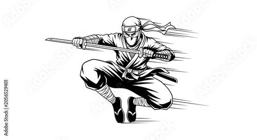 Fotografie Ninja warrior in motion fighting.