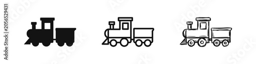 Bild auf Leinwand Steam locomotive train with wagon icon set in solid, outline, and sketch styles