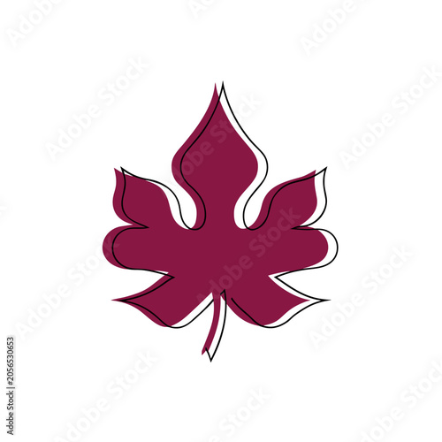 Red maple leaf autumn season icon, fall plant sign, decorative natural flora element, simple graphic organic vector.