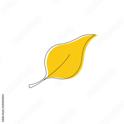 Simple yellow autumn leaf, fall season minimal plant graphic icon, abstract nature element isolated white background vector.