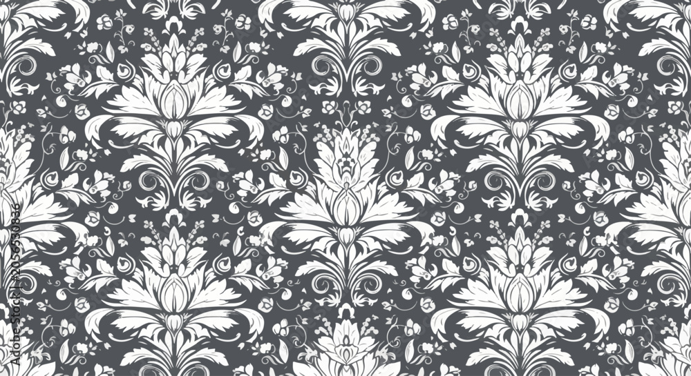Fototapeta premium Vintage floral damask wallpaper with elegant curves and rich ornamental detailing
