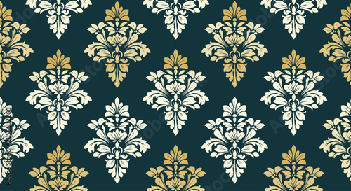 Traditional seamless damask wallpaper with floral motifs