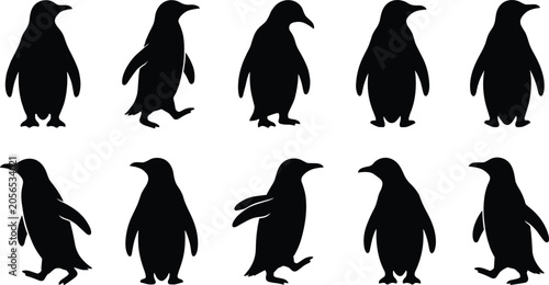 Tableau sur toile Penguin Silhouette Icon Set Featuring Black Vector Animal Shapes in Various Pose