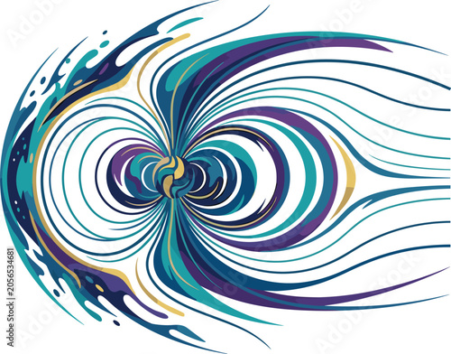 Obraz na plátne Magnetosphere Field Line Vector Illustration with Solar Wind Interaction, Electr