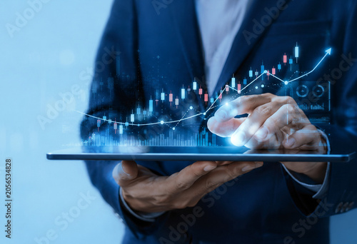 businessman touching virtual screen