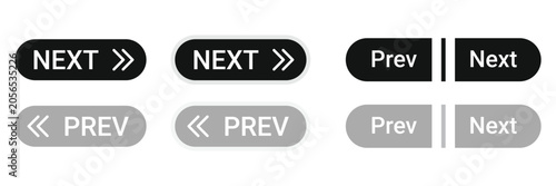 Cuadro en lienzo Collection of black and gray navigation buttons with next and previous isolated