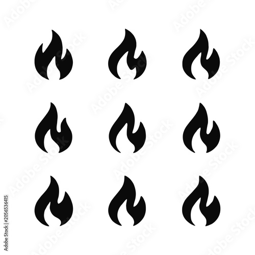 Photography Black flame icons in rows.