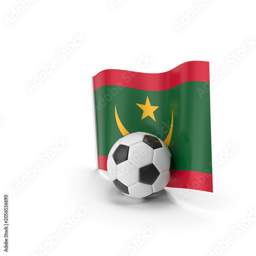 Mauritania flag with football ball on white background, national team sports design, African football and tournament concept