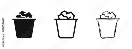 Tableau sur toile Trash Can Icons Set: Solid, Outline, and Hand-Drawn Delete Symbols