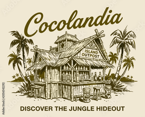 Foto Vintage tropical tiki bar illustration