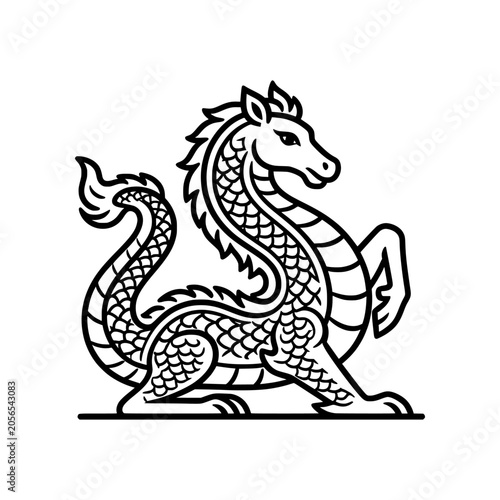 Foto A mythical Thai-inspired creature known as “Maanil Mangkon,” a hybrid between a majestic horse and a dragon-like naga