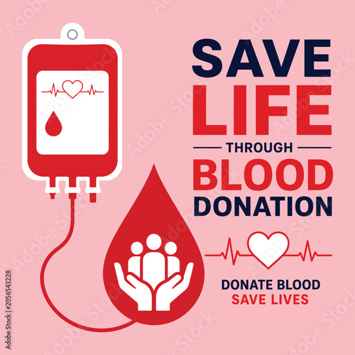 Donation poster with heart symbol and life-saving message medical red and white colors