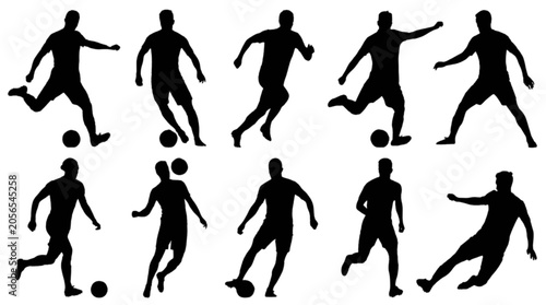 Принти на полотні Silhouette soccer players in various action poses with ball isolated on transpar
