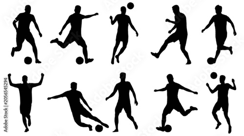 Canvas-taulu Silhouette collection of soccer players in dynamic action poses isolated on tran