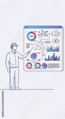 Businessman presenting data analysis charts.