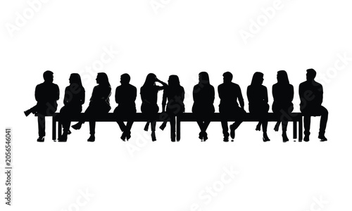 Group silhouette of people sitting together isolated on white representing community and social connection