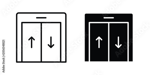 Elevator icon modern line style, Solid filled vectors set