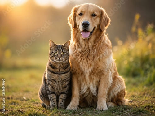 Cat and Dog Sitting Together Symbolizing Friendship and Harmony