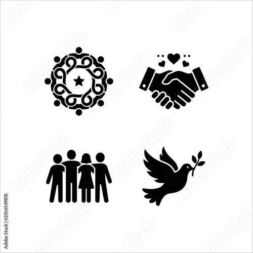 Business and Family People Icon Set with Soccer, Gear and Nature Symbols Vector Illustration