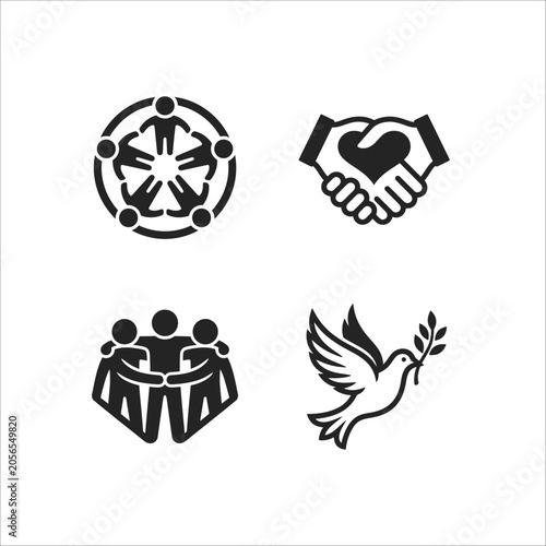 Set of black and white vector icons featuring stars snowflakes compass and diamond symbols