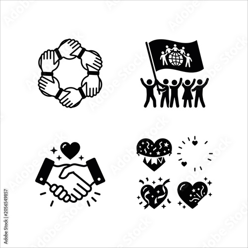 Vector illustration of a set of heart icons and symbols