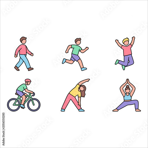 Man and woman riding bicycles in a fun cartoon sports illustration